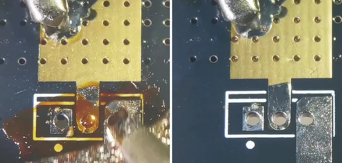 pcb repair clearing a through hole footprint