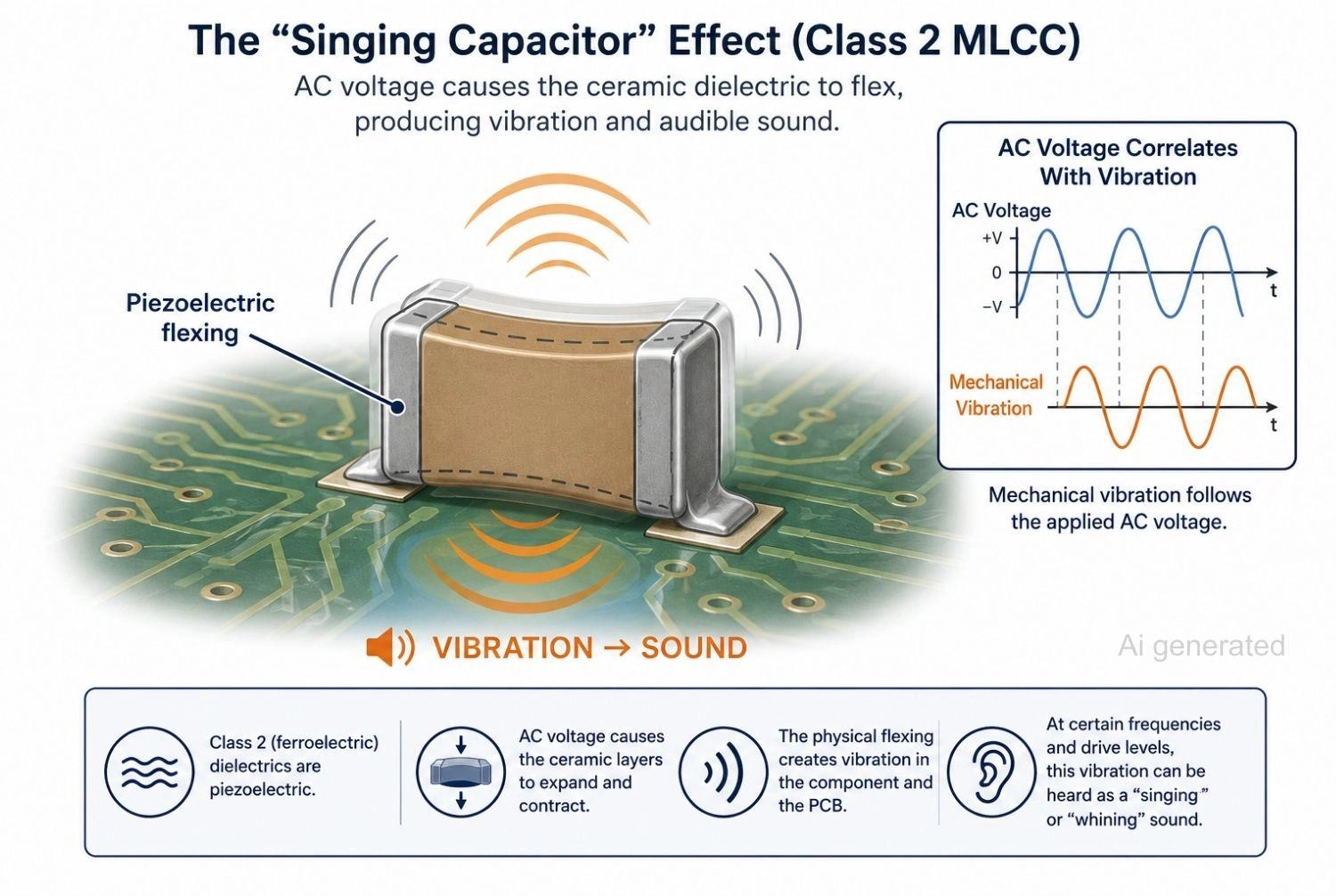 piezoelectric flexing of a Class 2 ceramic capacitor