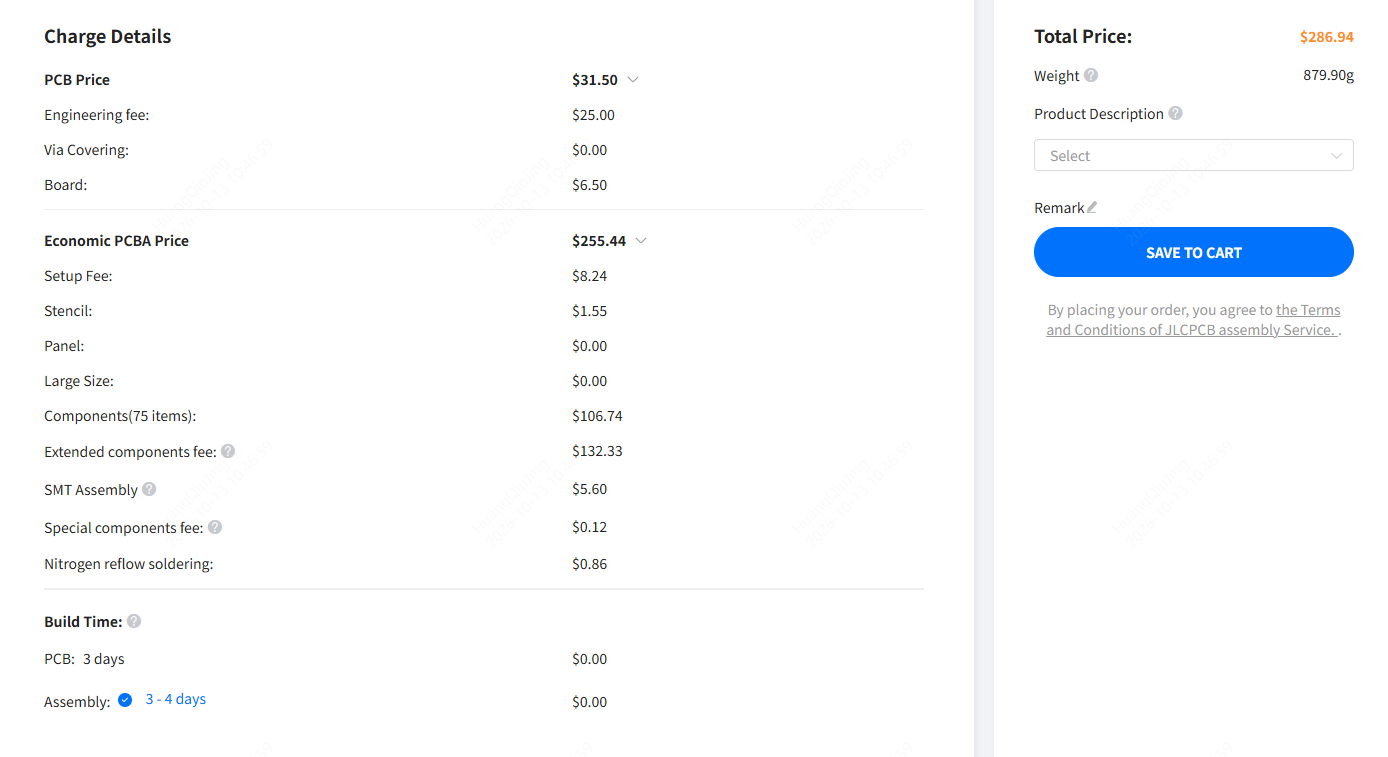 price breakdown of a two board economic pcba order