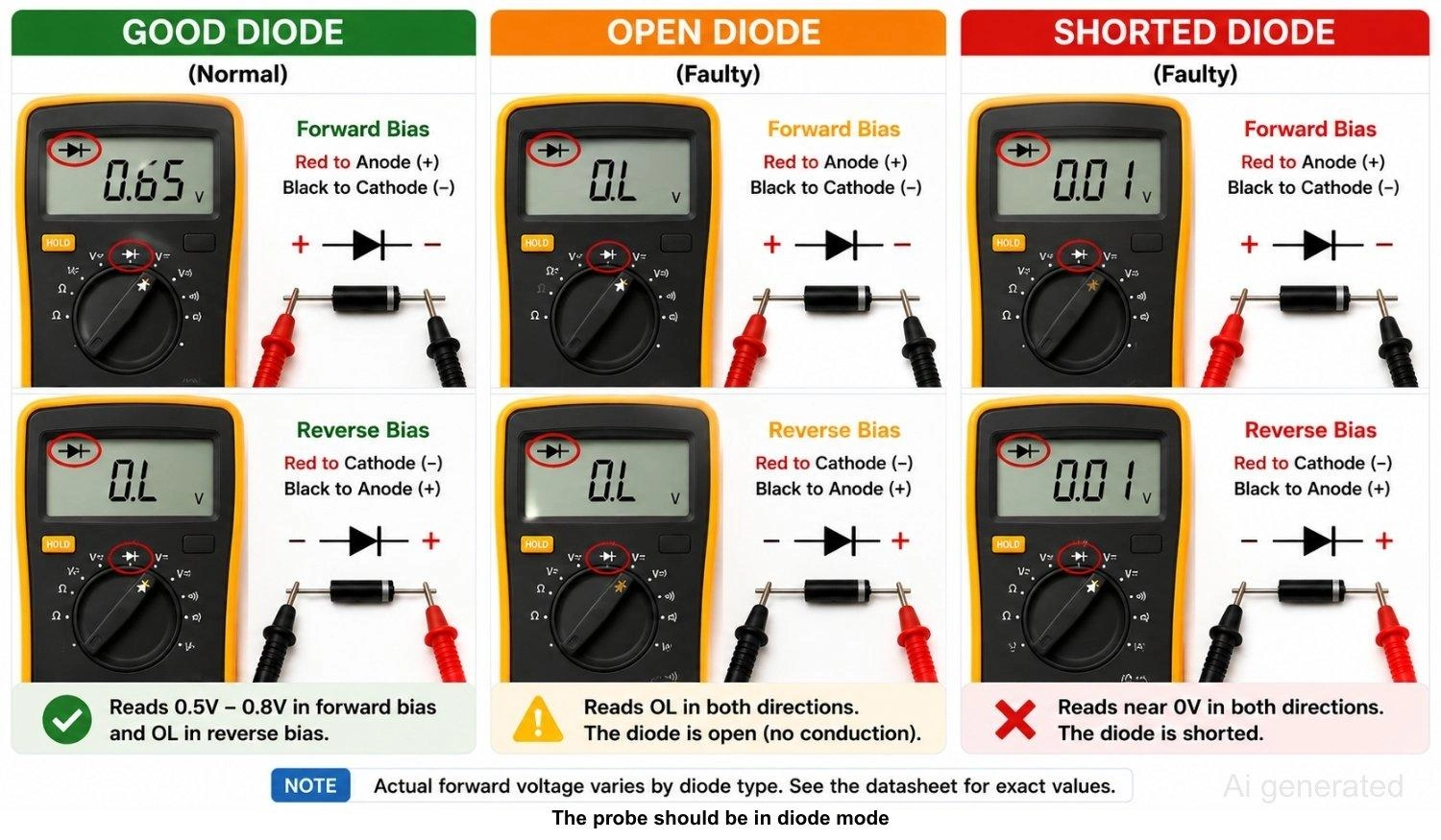 reading diode test on multimeter