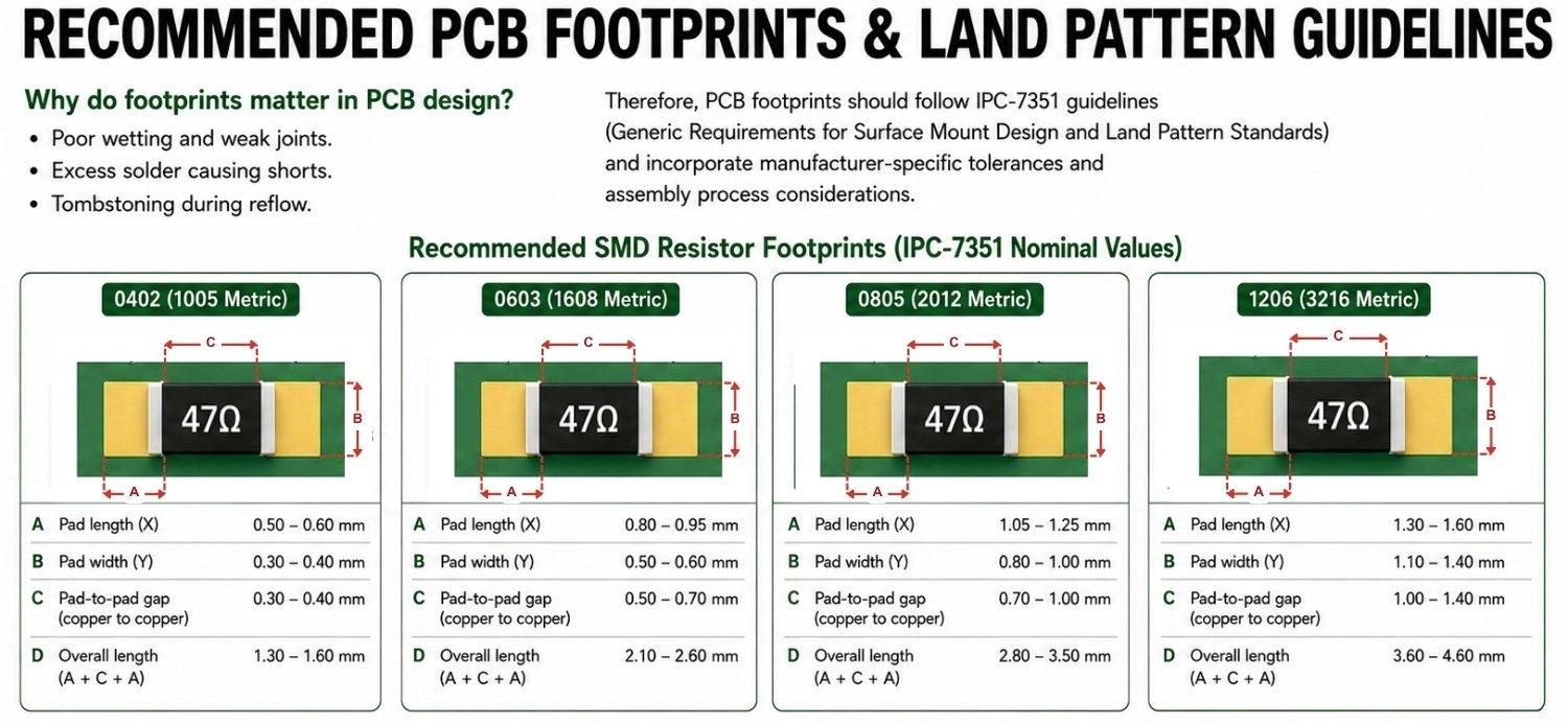 pcb footprints and land pattern for smd resistors