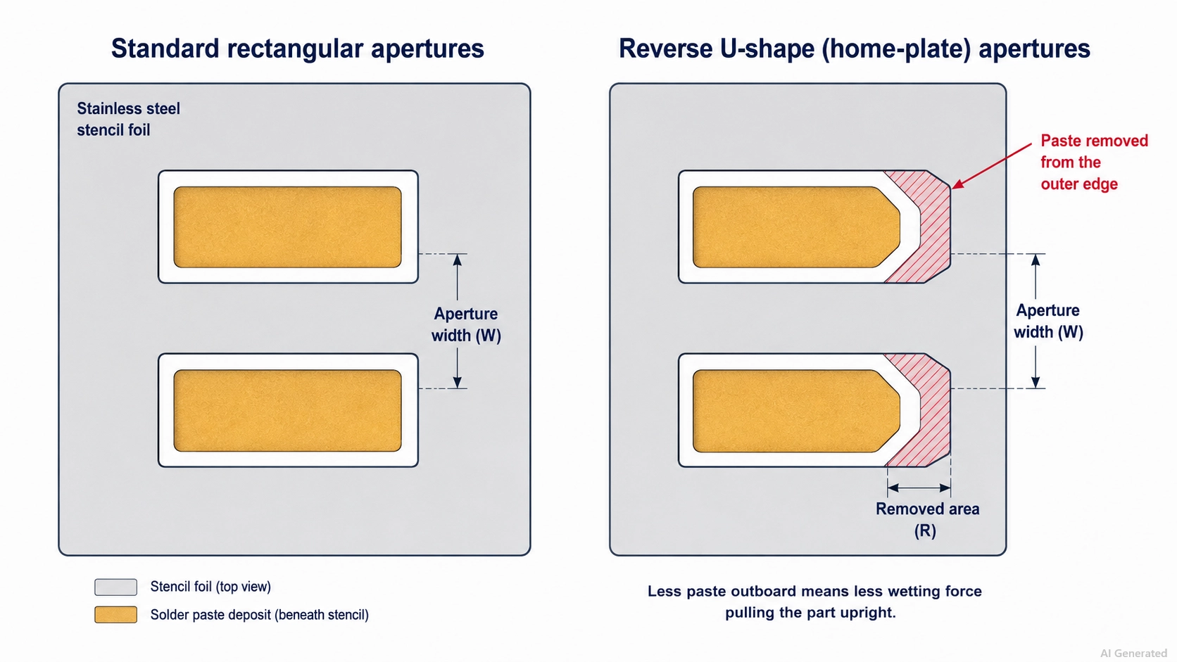 rectangular vs reverse u shape stencil apertures
