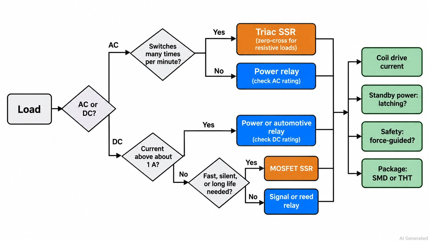 relay type selection flowchart from load type