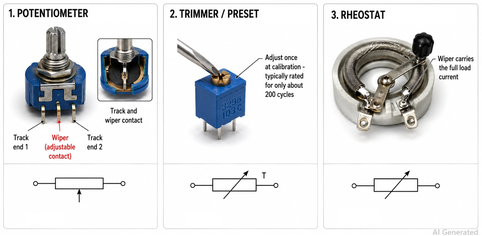rotary potentiometer cermet trimmer and wirewound rheostat