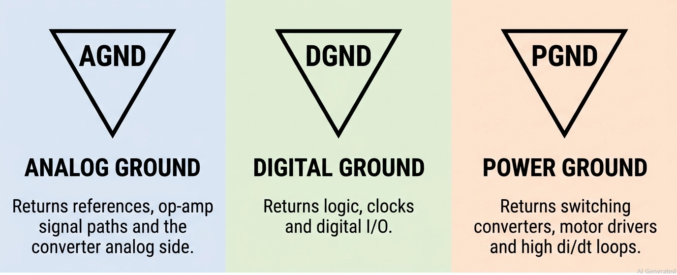 signal ground symbols labeled agnd dgnd and pgnd