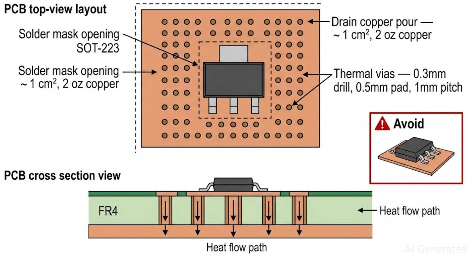 smd mosfet pcb thermal layout