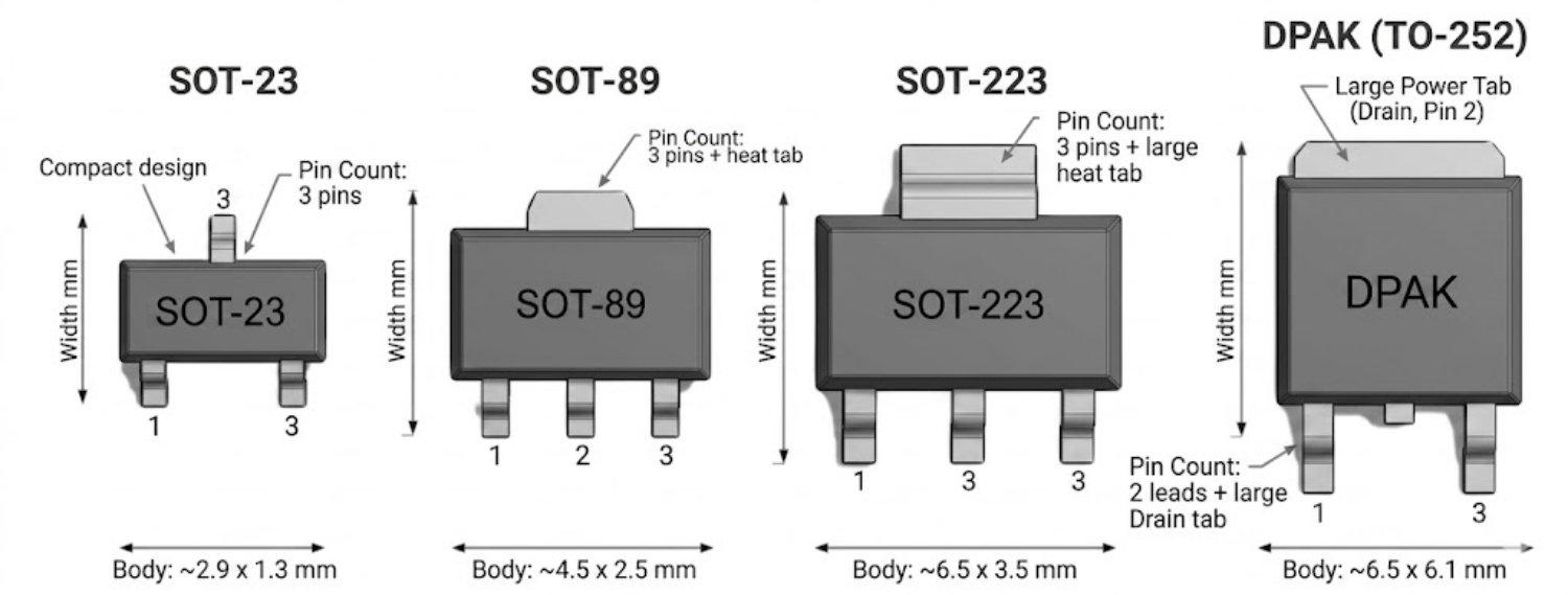 smd transistor package size comparison
