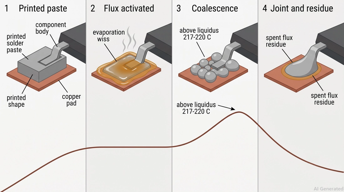 smt solder joint formation process via reflow soldering
