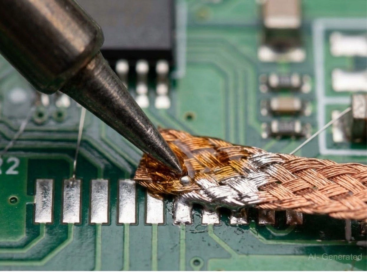 solder wick being used to remove excess solder