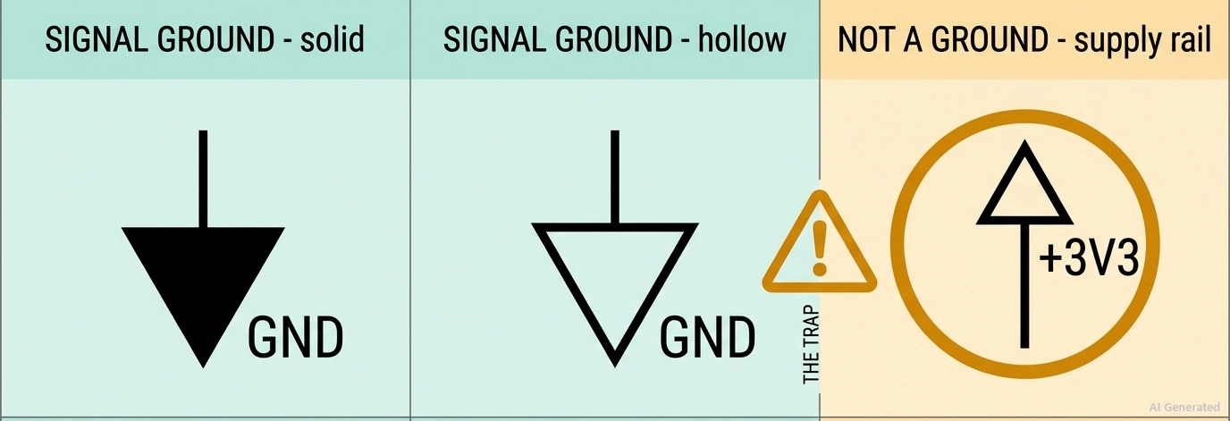 solid and hollow signal ground symbols