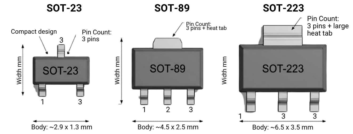 sot 23, sot 89, sot 223 pin comparison