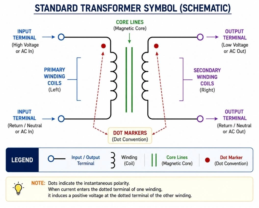 standard transformer schematic symbol diagram