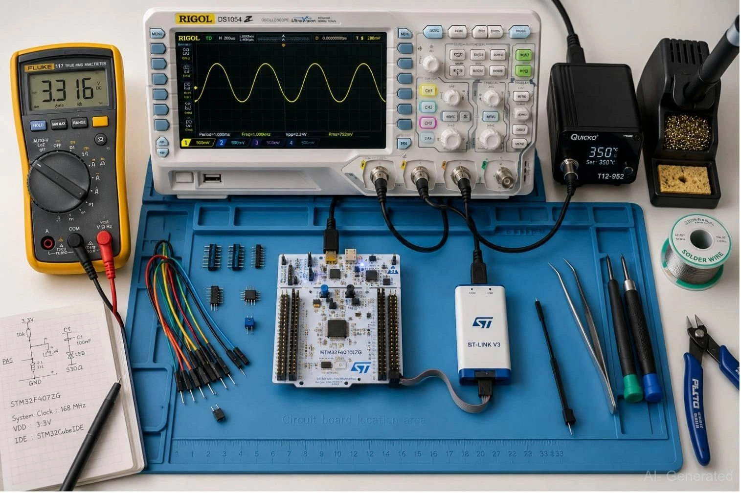 stm32 evaluation board with hardware debugging tools
