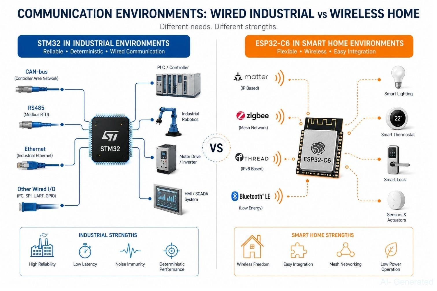 stm32 industrial networks vs esp32 wireless iot