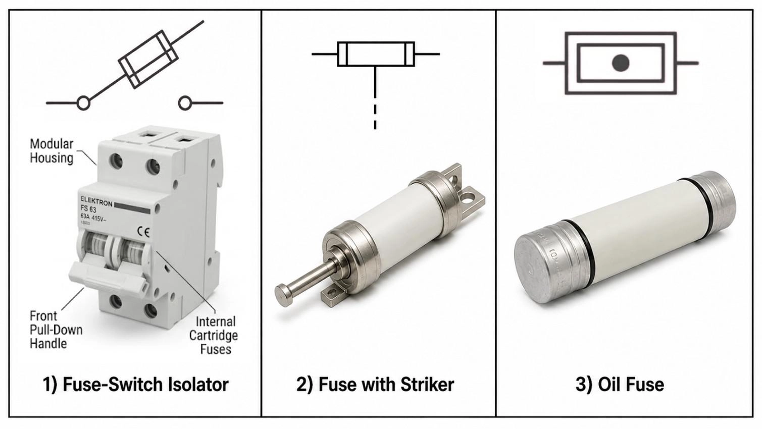 fuse switch isolator fuse with a striker and oil fuse symbol
