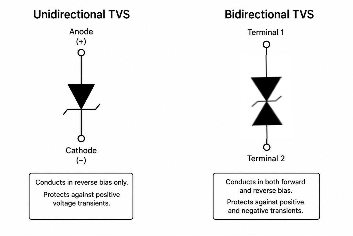 symbols for unidirectional and bidirectional tvs diodes