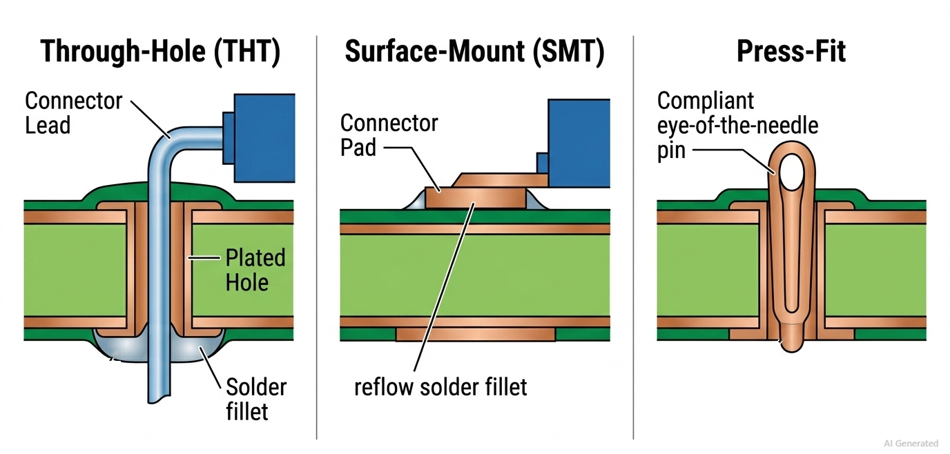 through hole smt and press fit type pcb connectors
