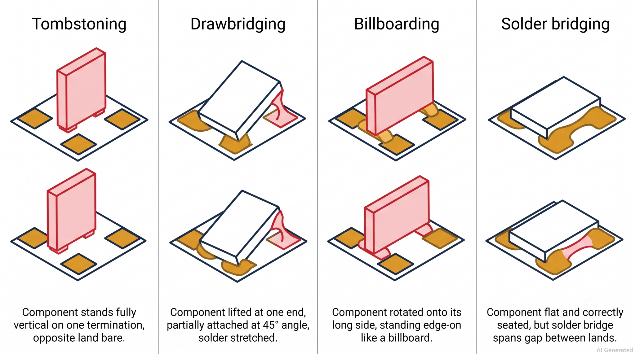 tombstoning drawbridging billboarding and solder bridging