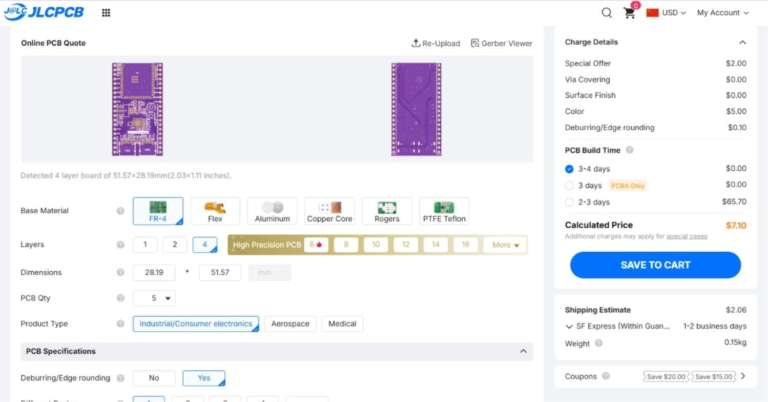 uploading gerber files to jlcpcb for pcb fabrication