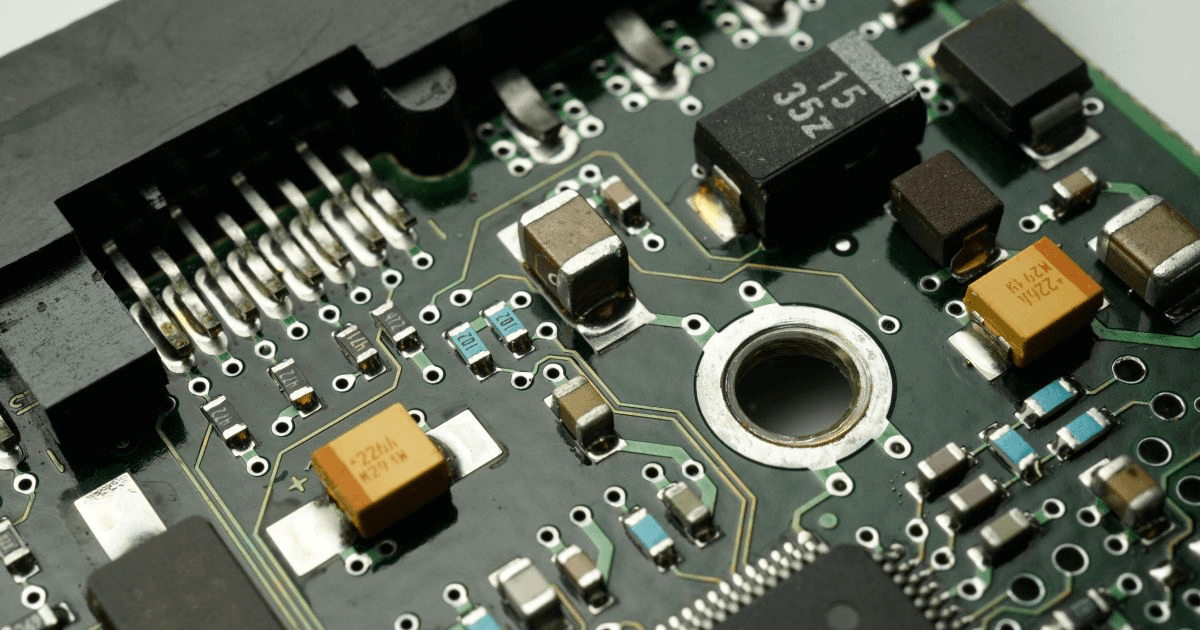 pcb macro view of smd capacitors and resistors