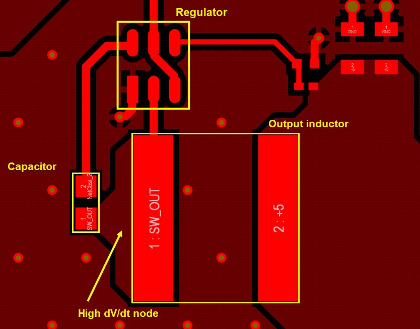 voltage regulator layout with high dv dt nodes