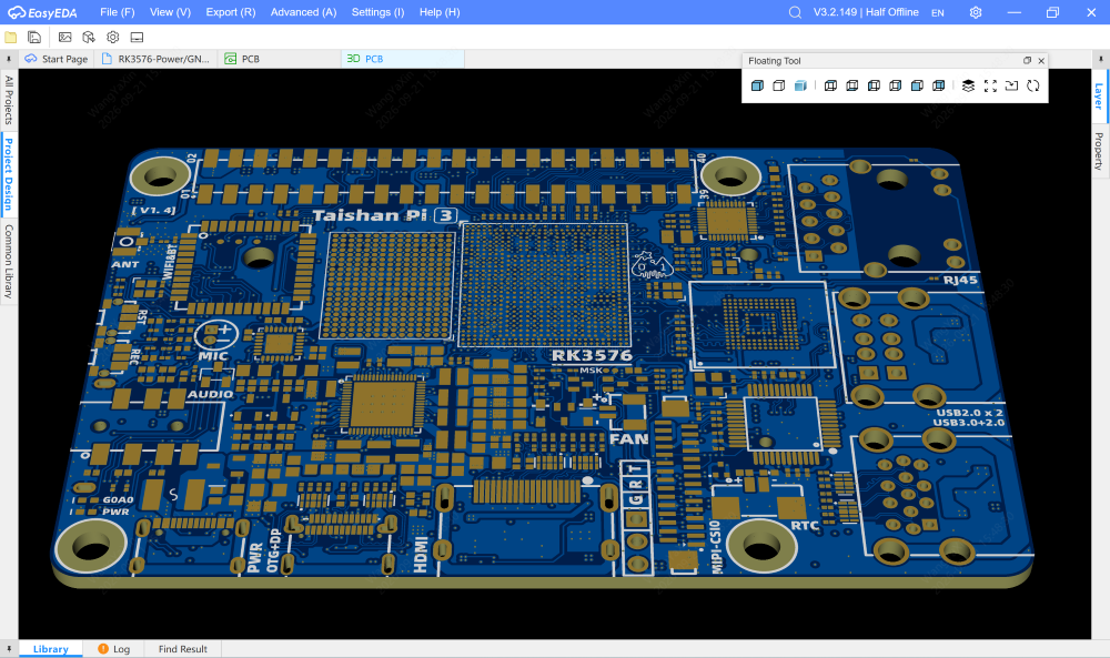 3d rendering of a multilayer pcb