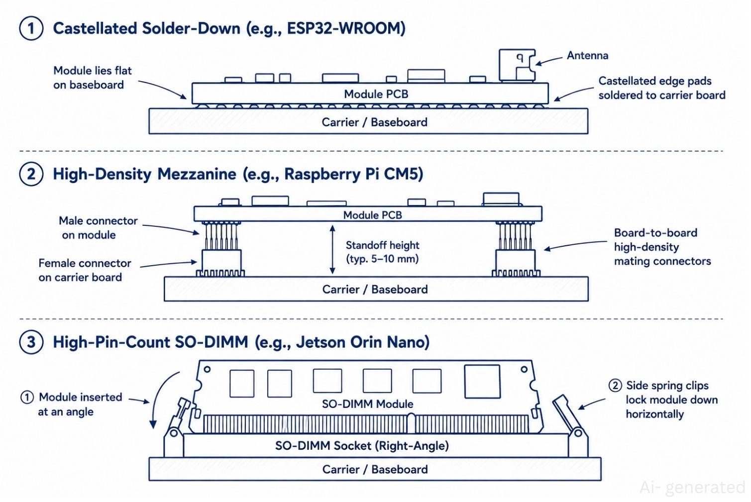 castellated mezzanine so dimm card edge system on modules