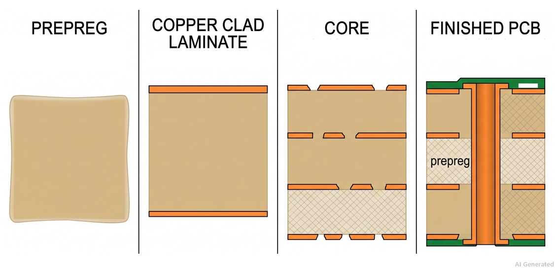 comparison of prepreg, ccl, pcb core, and a four layer pcb