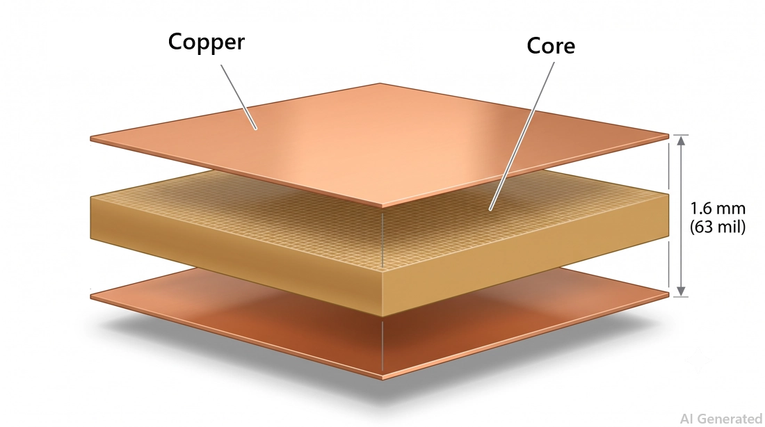 cross section of a double sided copper clad laminate