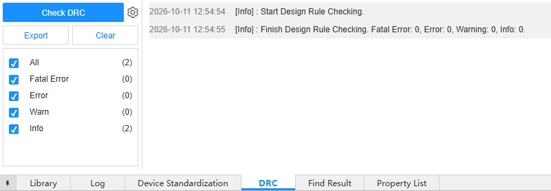 easyeda pro schematic drc reporting 0 errors and 0 warnings