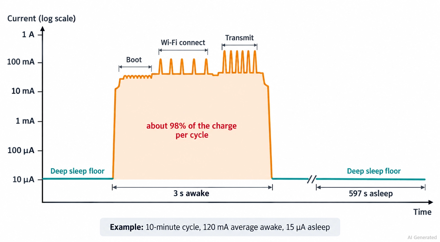 esp32 current over one wake cycle