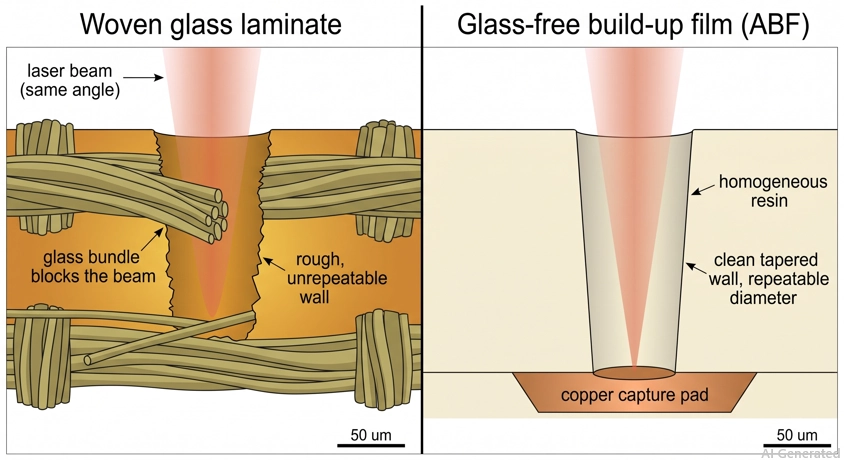 glass reinforced laminate beside glass free build up film