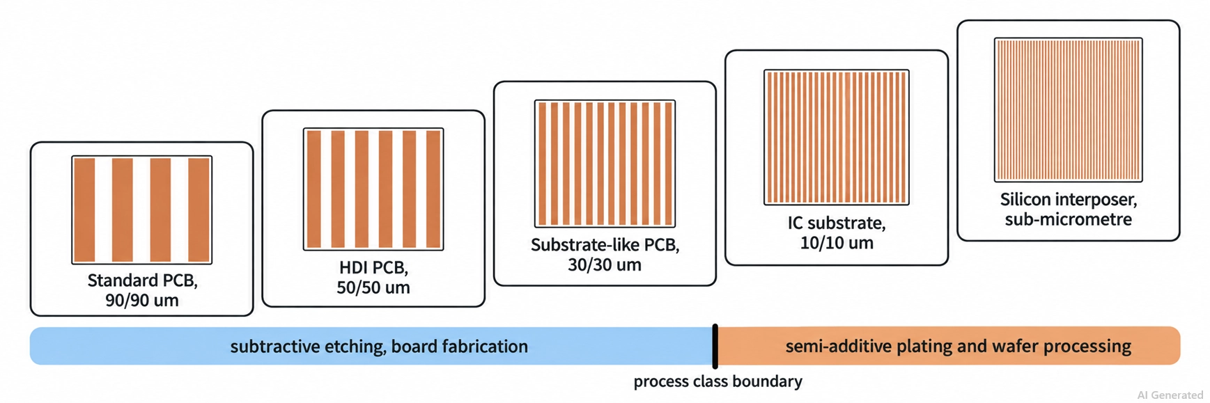 interconnect density from standard pcb to ic substrate