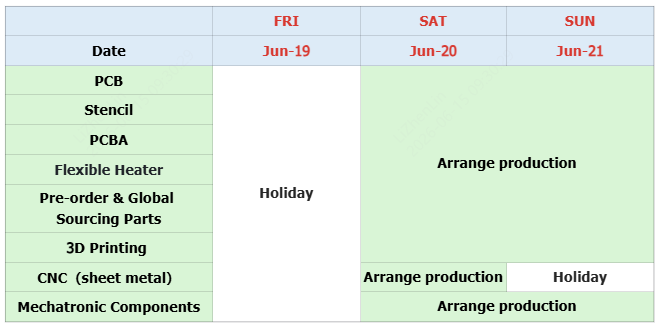 jlcpcb factories holiday Schedule 3
