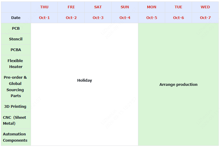 jlcpcb oct holiday  schedule 2026