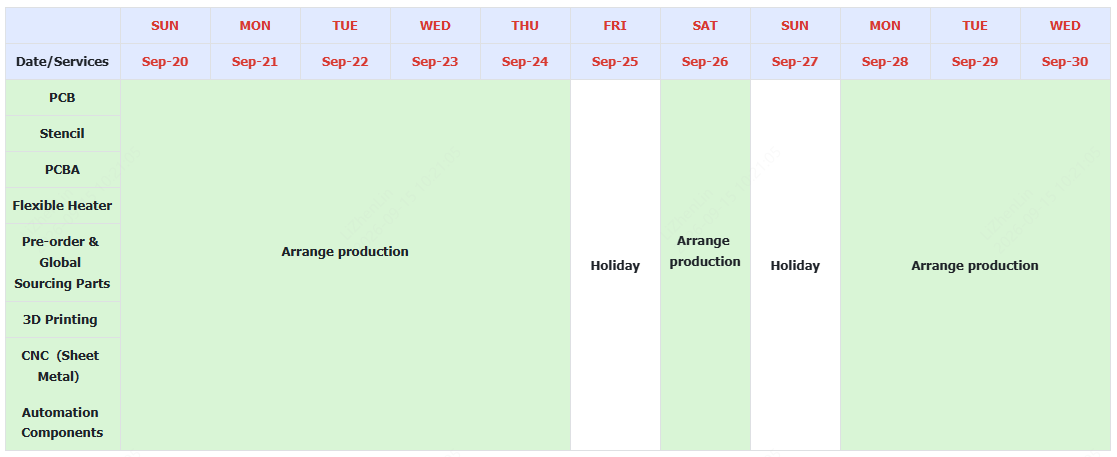 jlcpcb sep holiday  schedule 2026