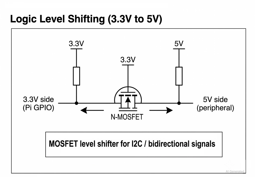 logic level shifting schematic for raspberry pi gpio