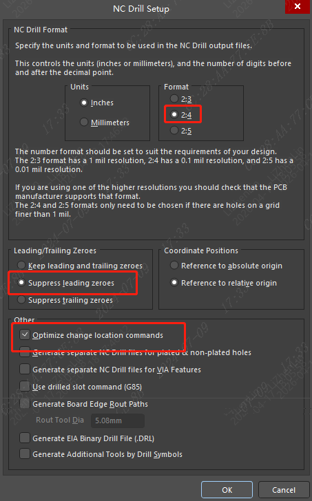 nc drill setup dialog
