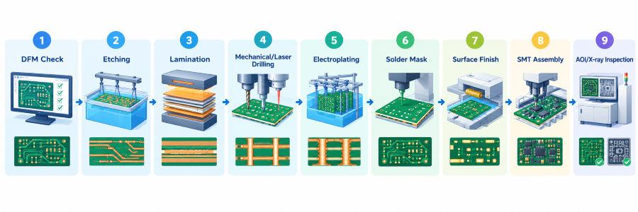 pcb step by step manufacturing process