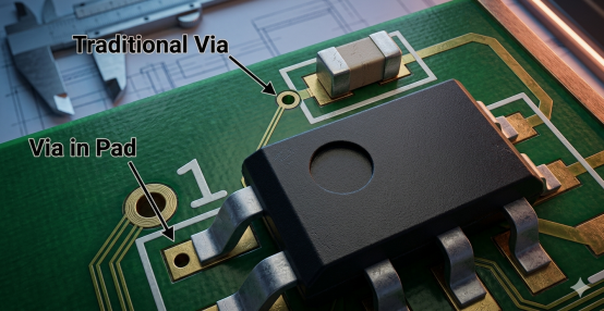 pcb with traditional via and via in pad