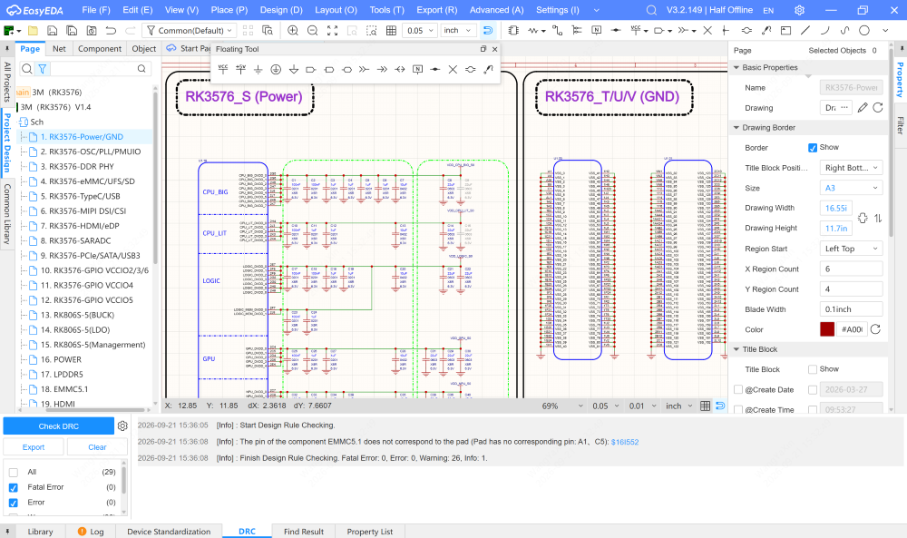 schematic design with erc in easyeda software