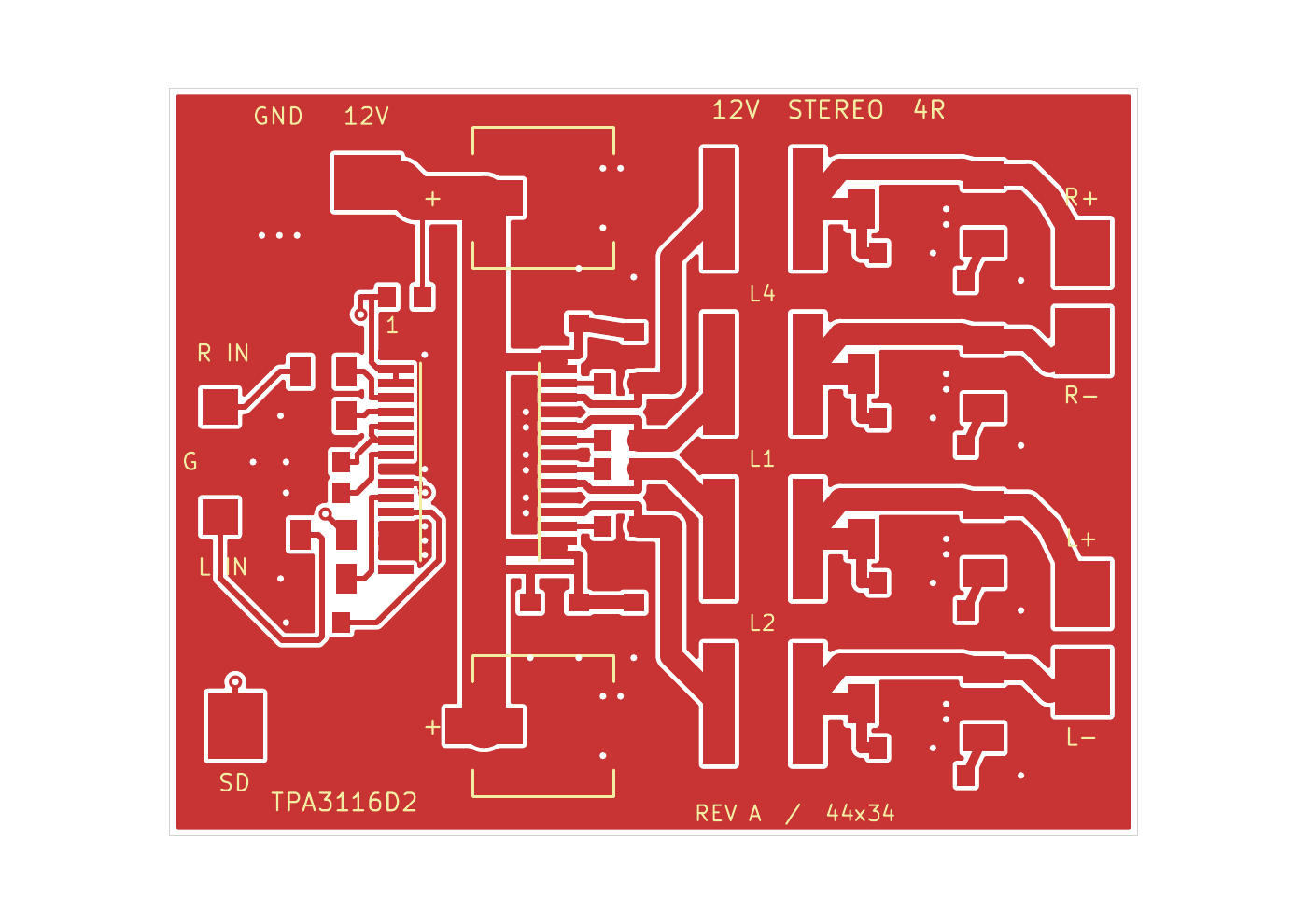 tpa3116d2 audio amplifier pcb top copper layout