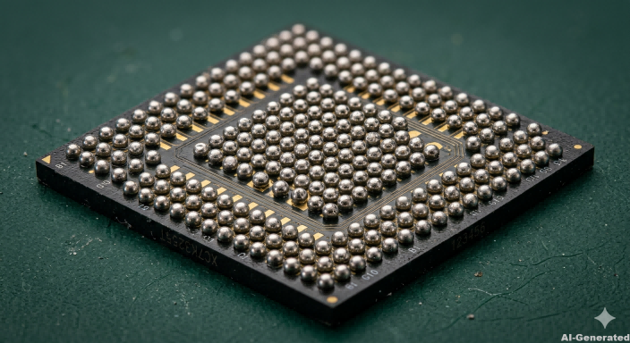 BGA chip package with visible solder ball grid array
