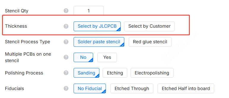 JLCPCB Stencil Thickness Options