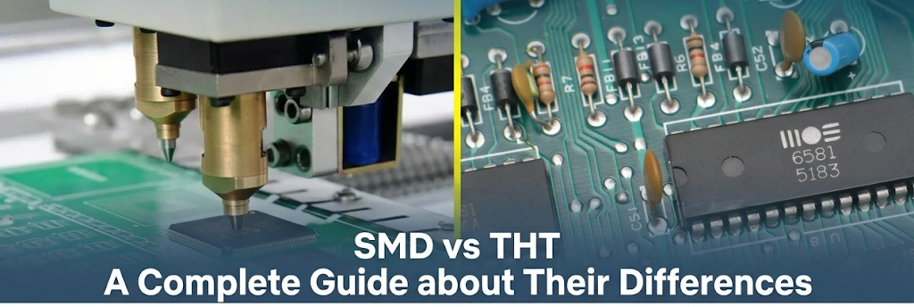 Split view of SMT machine and THT components