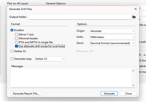 excellon drill file settings for jlcpcb in kicad 9