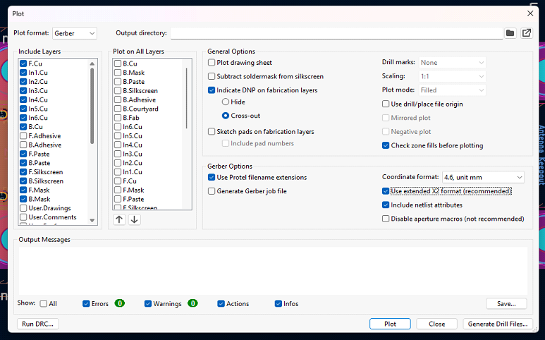general and gerber options in the kicad 9 plot dialog