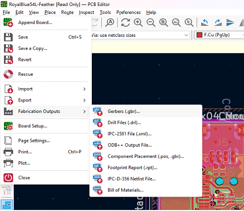 opening the gerber plot dialog in kicad 9