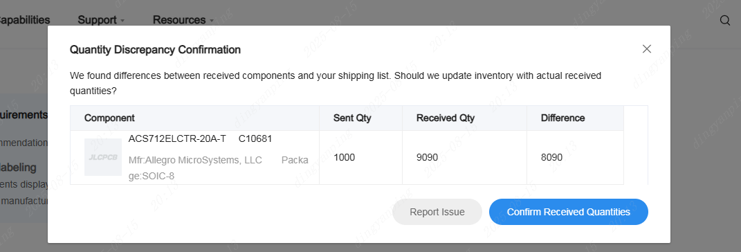consigned parts quantity discrepancy confirmation