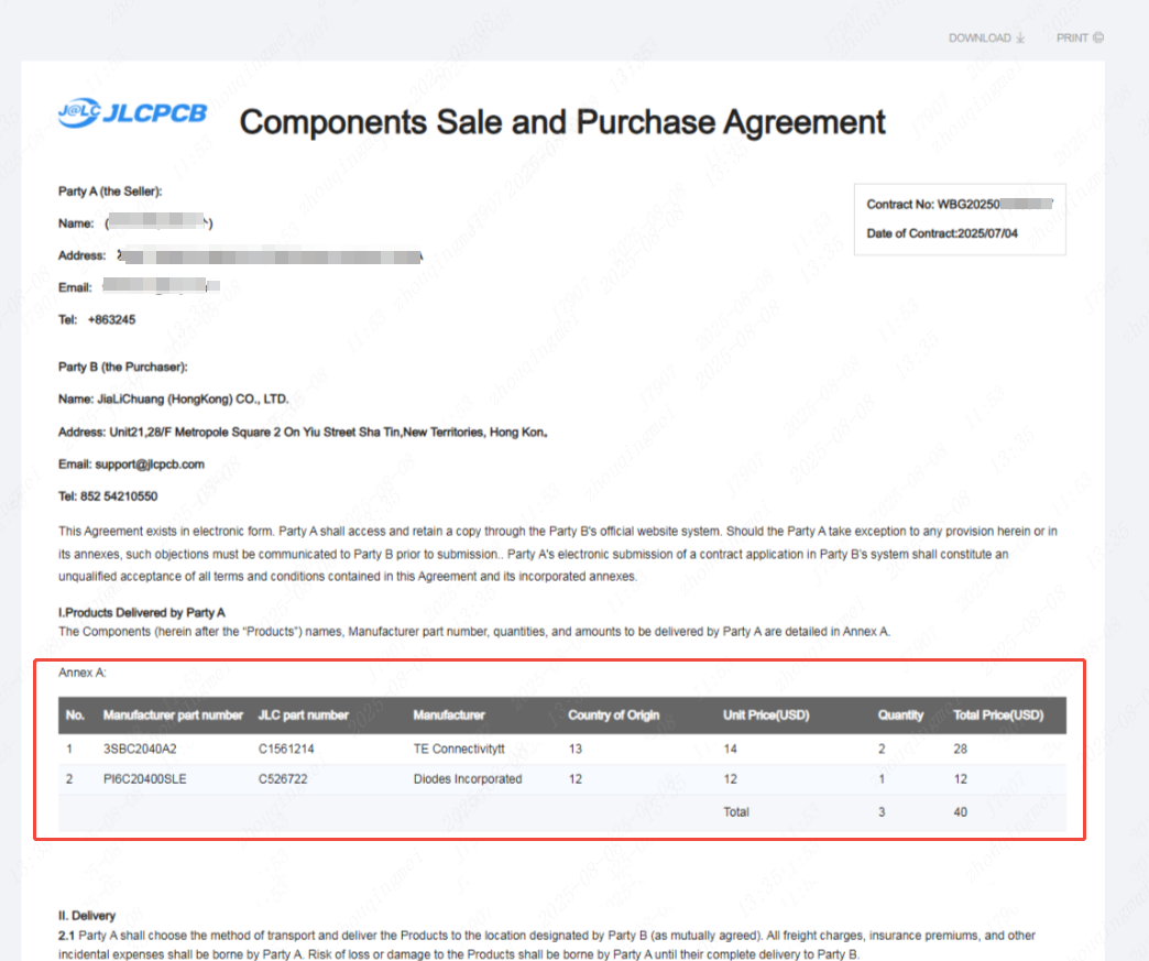 jlcpcb components sale and purchase agreement